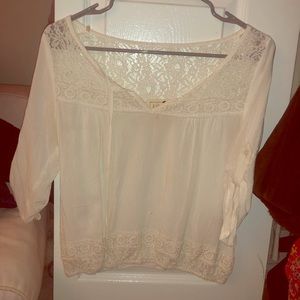 White 3/4 Length Sleeve Lace Top